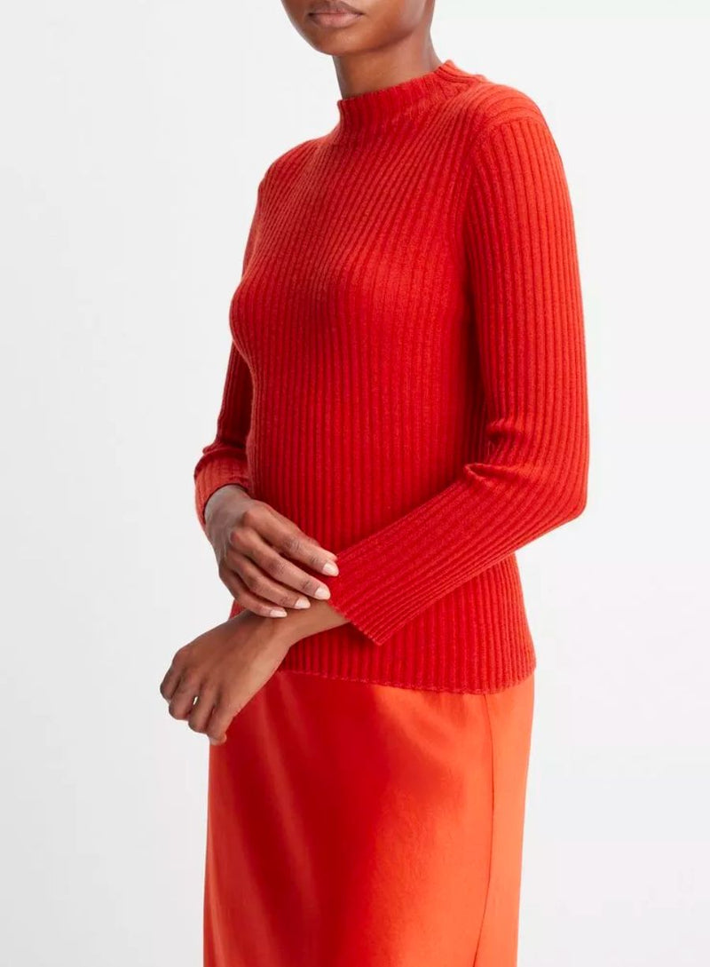 Ribbed Cashmere-Silk Mock Neck Sweater - Vermillion – marknunes