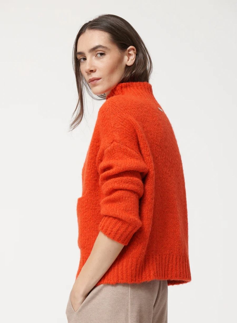 Orange High-Neck Boucle Sweater
