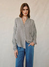 Shirred Mandarin Collar Shirt