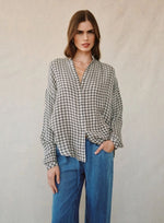 Shirred Mandarin Collar Shirt