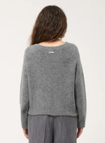 Grey Boucle Knit Sweater with Pockets