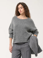 Grey Boucle Knit Sweater with Pockets