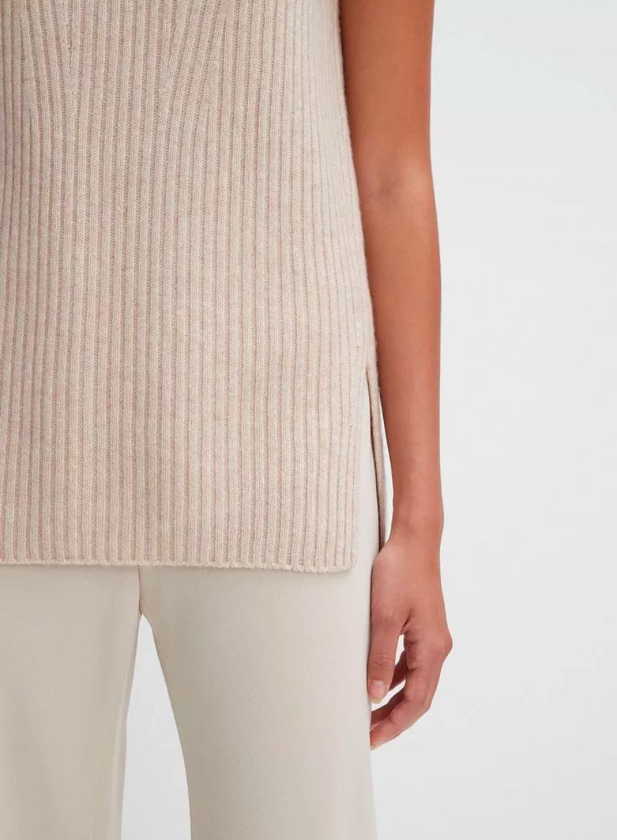 Ribbed Wool and Cashmere Sleeveless Tunic Sweater
