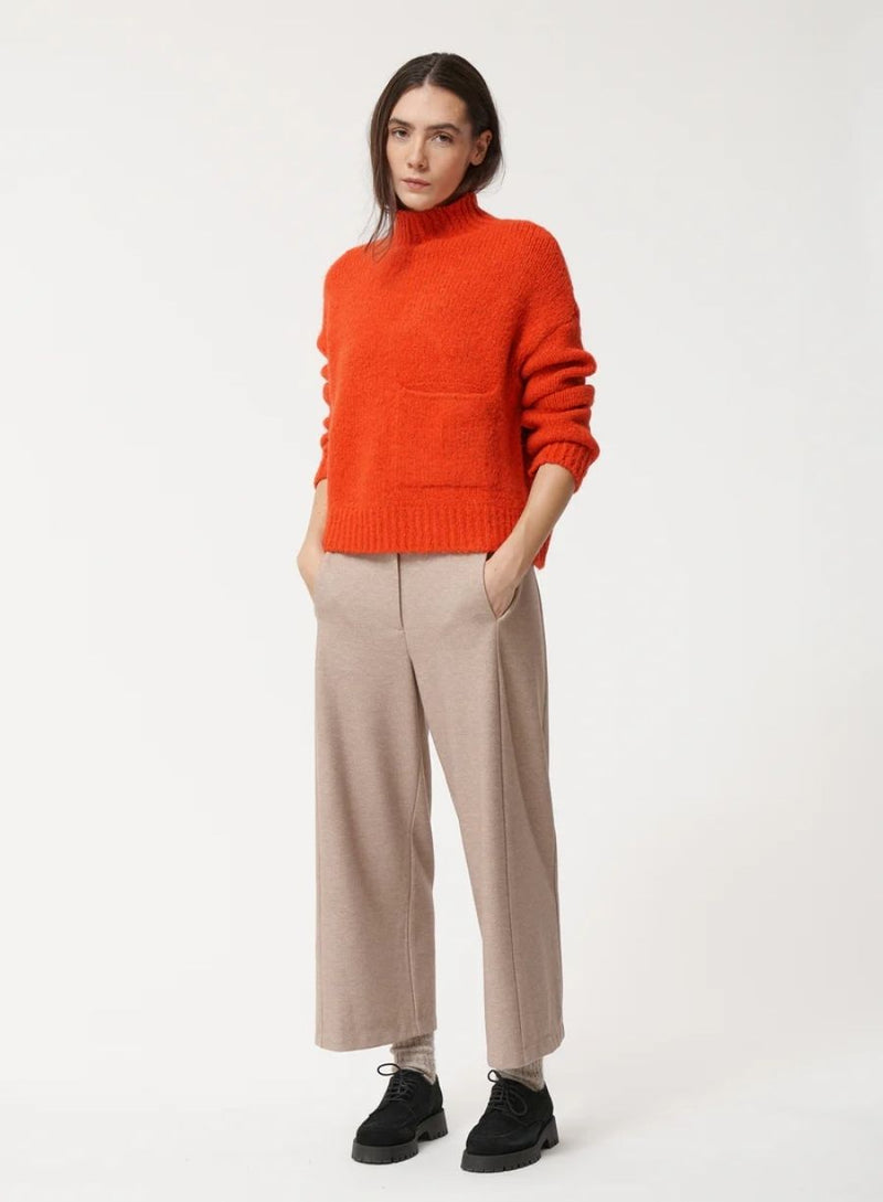 Orange High-Neck Boucle Sweater