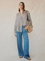 Shirred Mandarin Collar Shirt