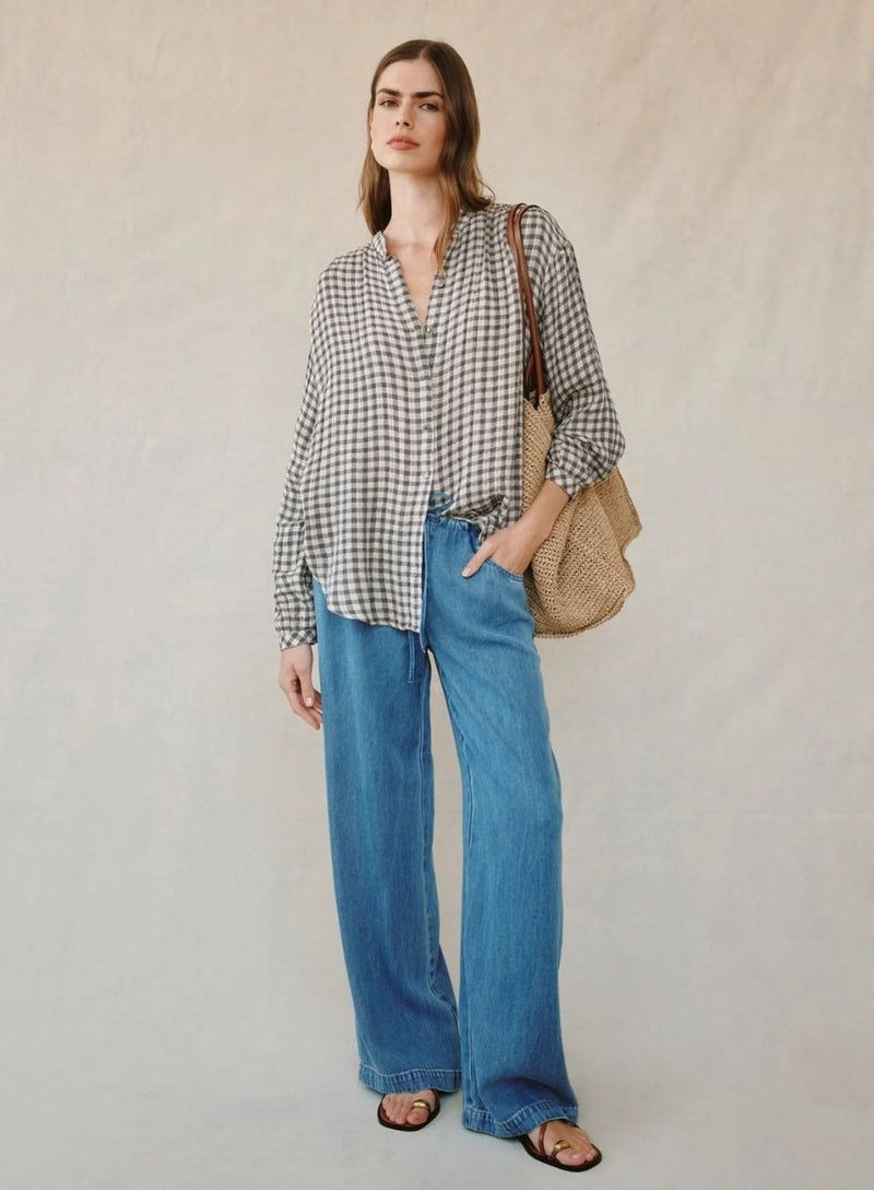 Shirred Mandarin Collar Shirt