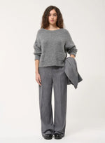 Grey Boucle Knit Sweater with Pockets
