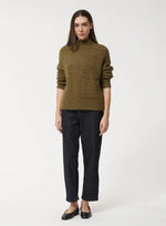 Khaki High-Neck Boucle Sweater