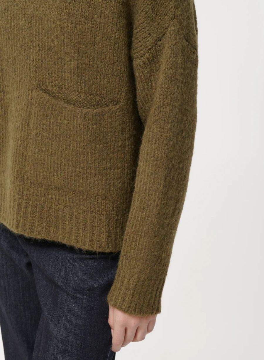 Khaki High-Neck Boucle Sweater