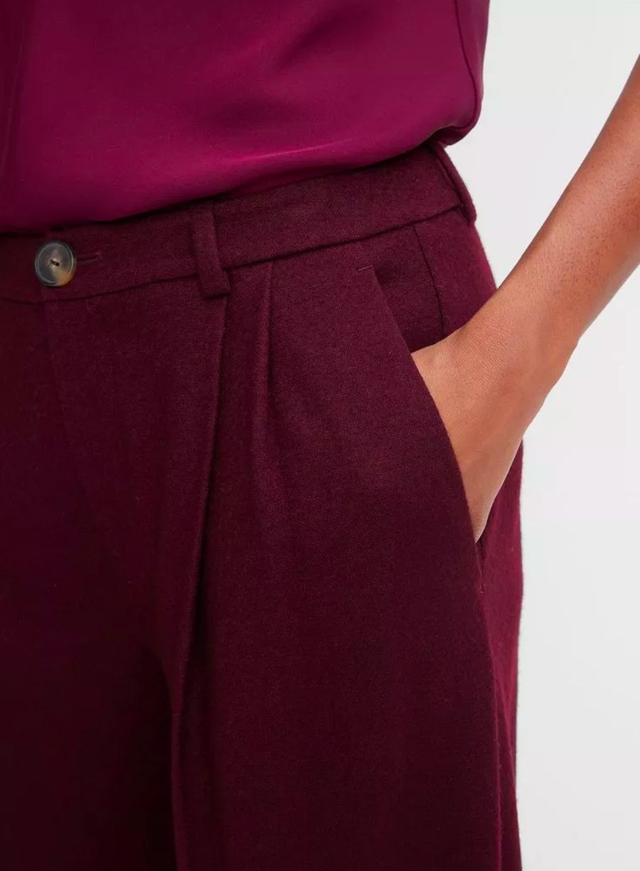Cozy Wool-Blend Pleated- Front Pant