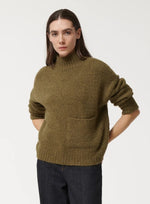 Khaki High-Neck Boucle Sweater