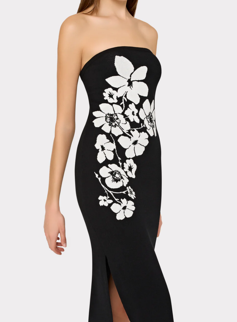 Placed Floral Strapless Knit Midi Dress
