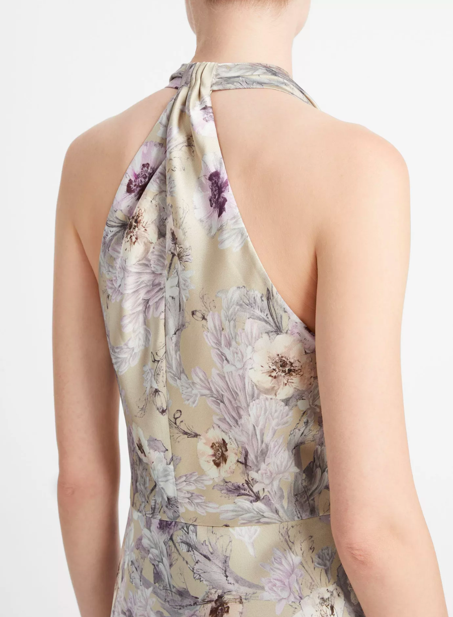 Wild Flower Cowl-Neck Halter Dress