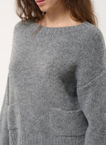 Grey Boucle Knit Sweater with Pockets