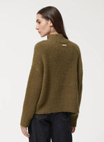 Khaki High-Neck Boucle Sweater