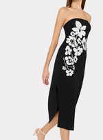 Placed Floral Strapless Knit Midi Dress