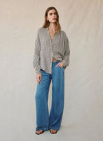 Shirred Mandarin Collar Shirt