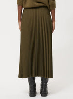 Khaki Pleated Midi Skirt