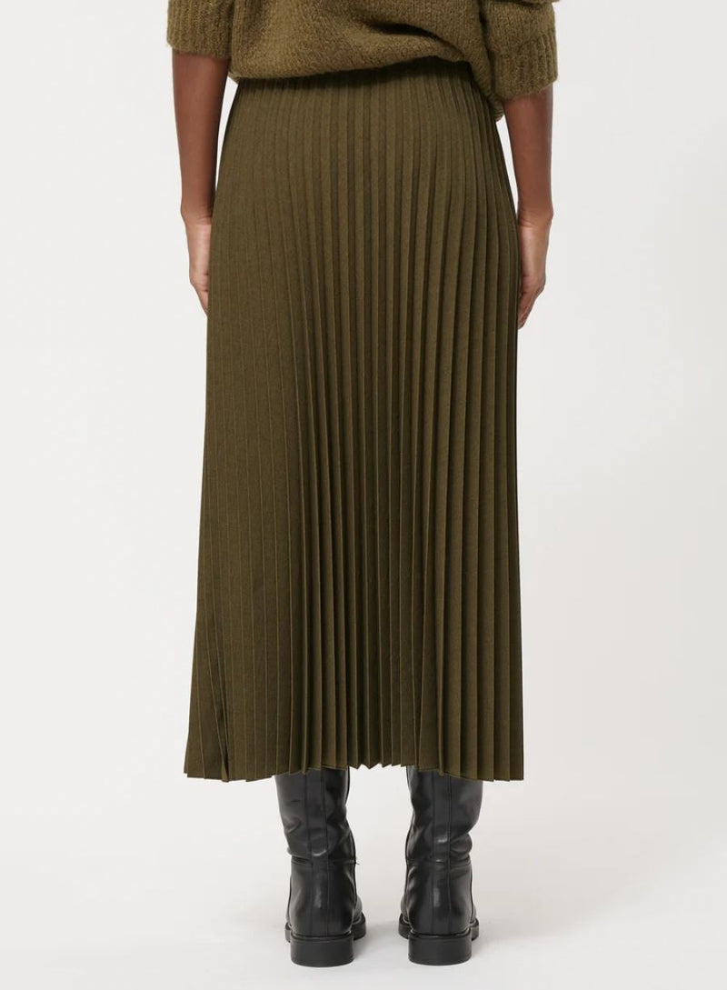 Khaki Pleated Midi Skirt