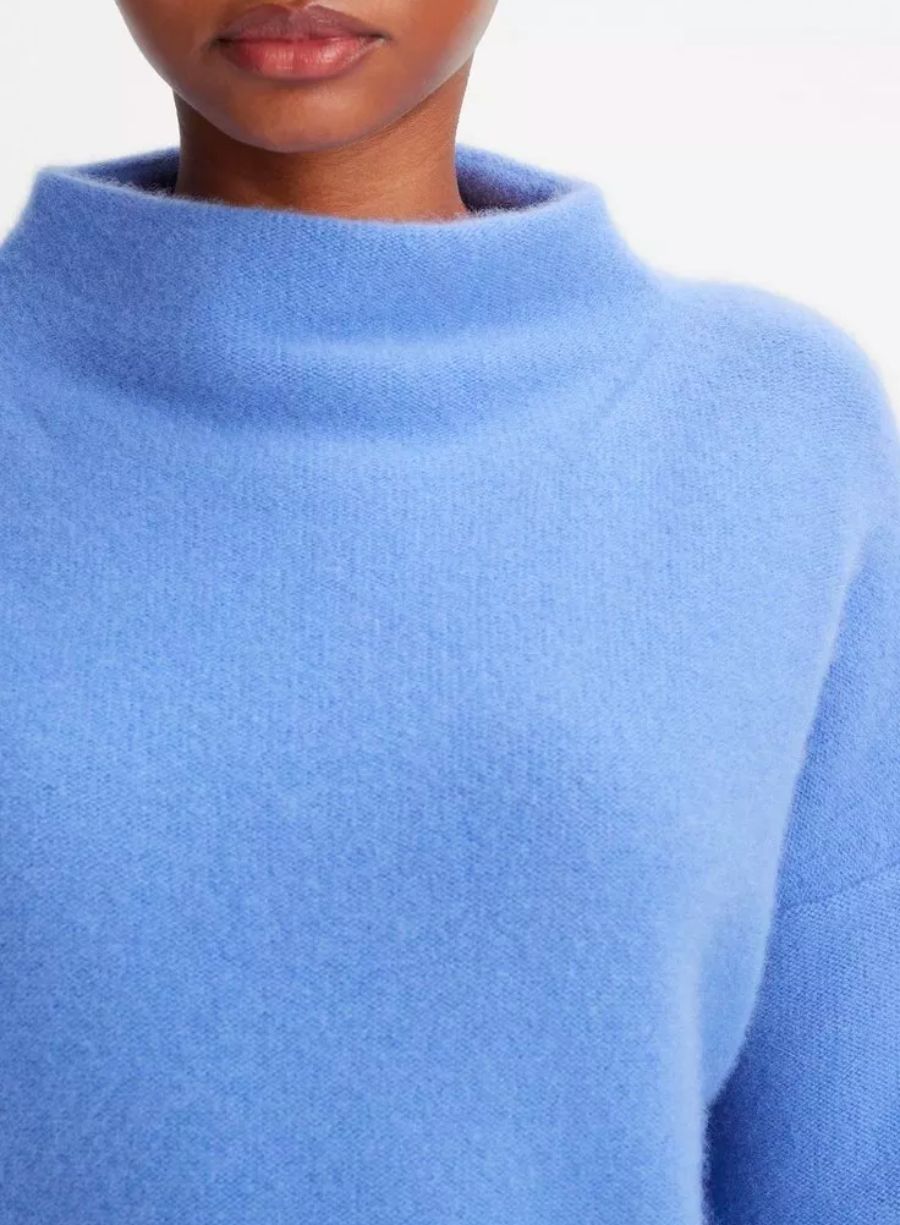 Plush Cashmere Funnel Neck Sweater - Wave Quartz