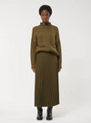 Khaki Pleated Midi Skirt
